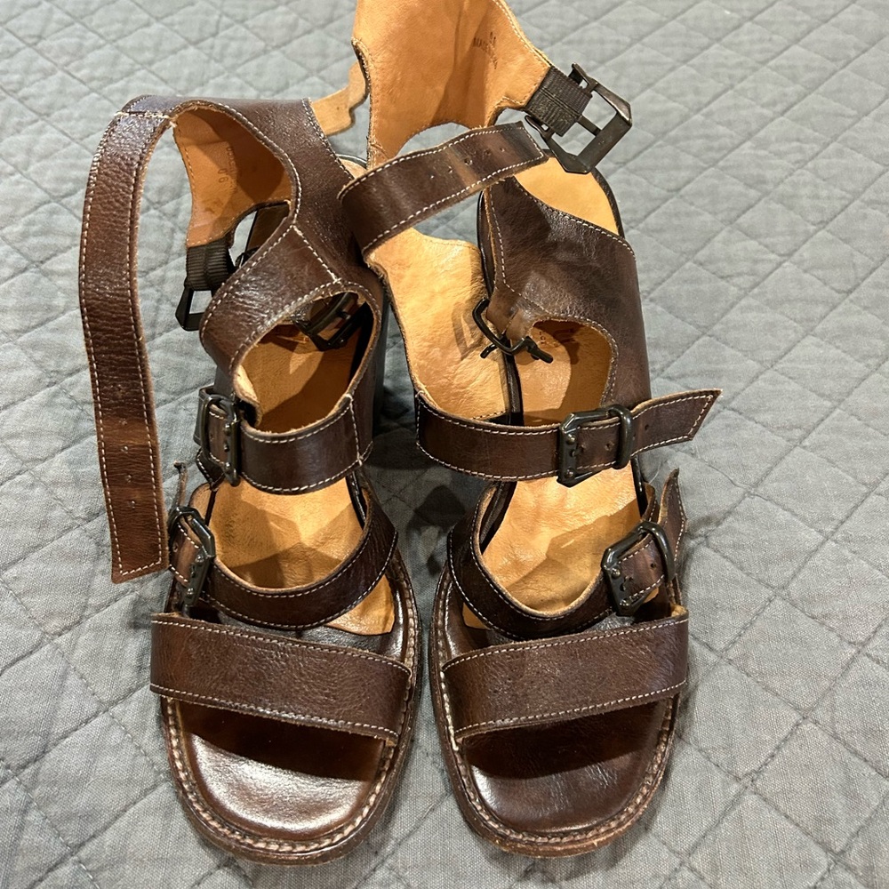 Bed Stu Dark Brown Leather Sandals with Buckles